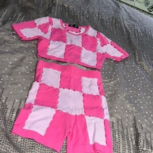 Two piece short set (pink & light lavender)